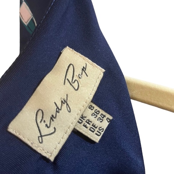 Lindy Bop 50’s Pinup Dress Fit & Flare Sweetheart Neckline Blue Wine Party Sz 4 - Picture 4 of 10